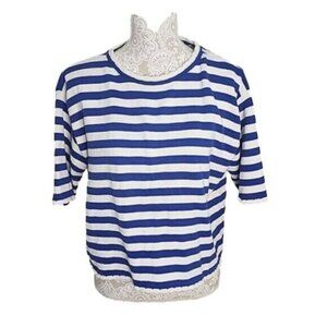 Apart Impressions Blue White Striped Short Sleeve Cotton Sweater NWT Women's XL